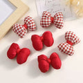 Red/checkered large bow doll headwear