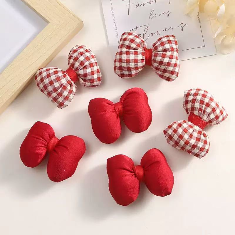 Red/checkered large bow doll headwear